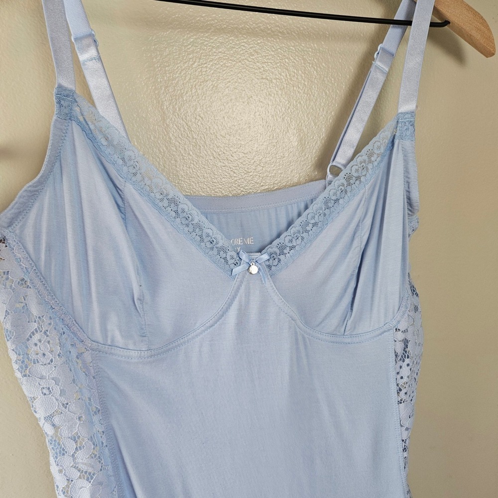 Adore Me Kamryn Blue Slip Chemise Nightgown Sz 1X Light Blue Lace Side Jersey - Picture 2 of 7